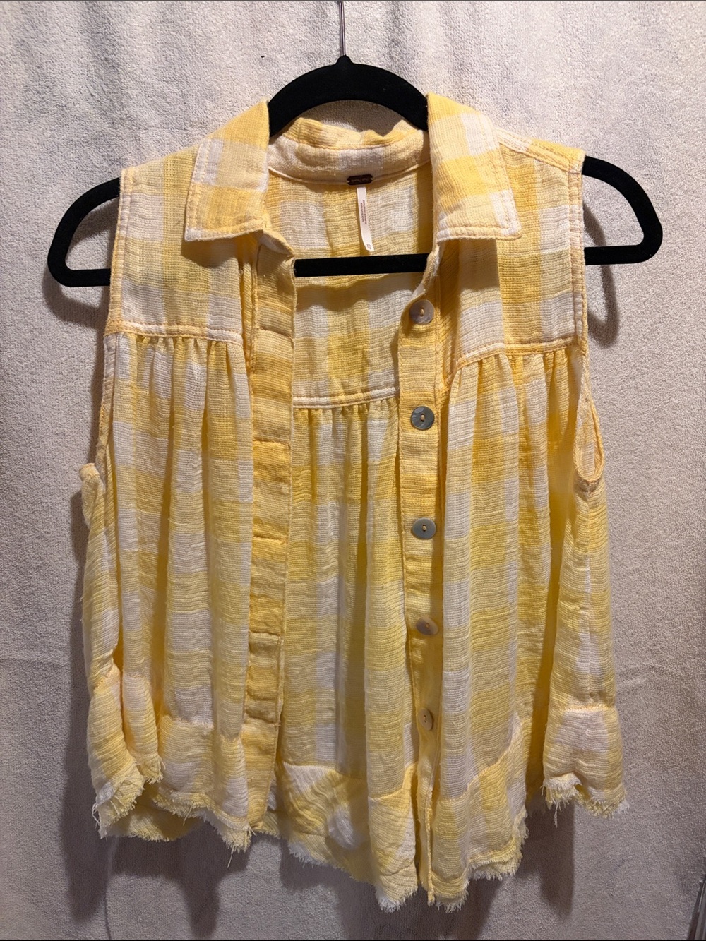Free People Yellow and White Striped Sleeveless Button-Down Top